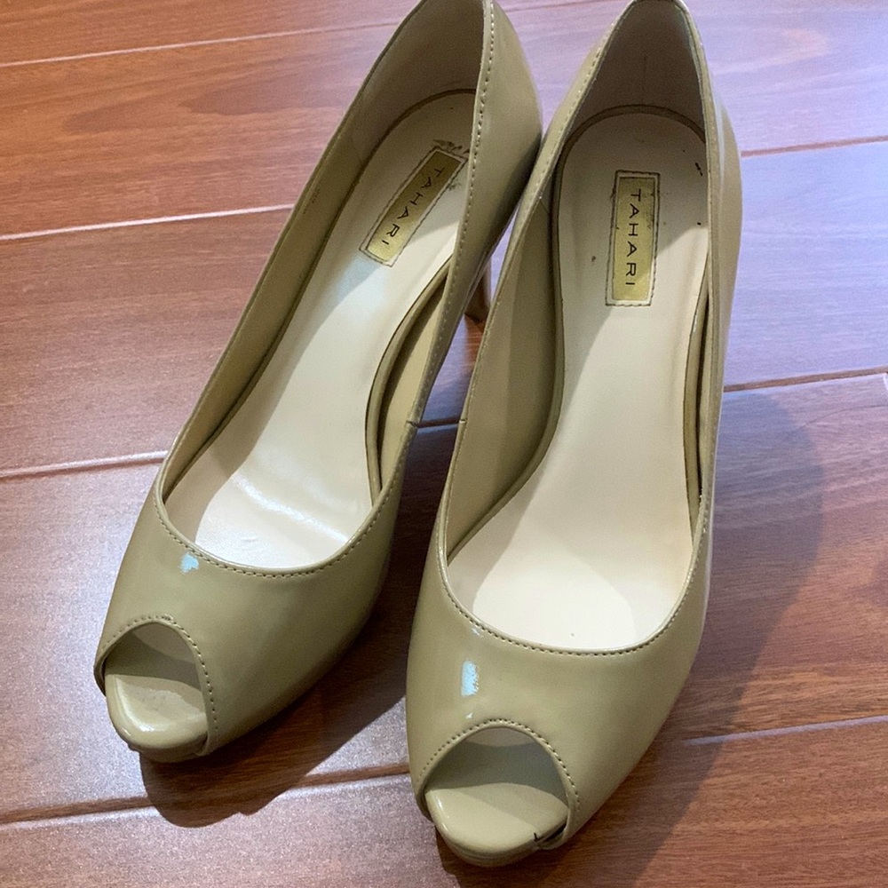 Tahari Peep Toe Nude Pumps